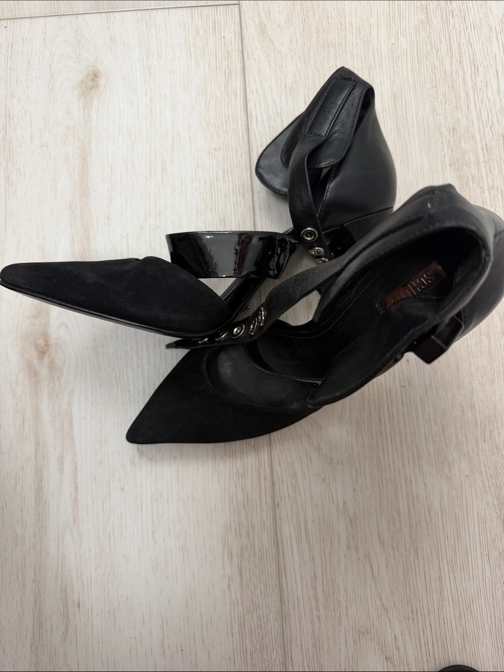 Black Pointed Toe Ankle Strap Heels - Picture 3 of 6